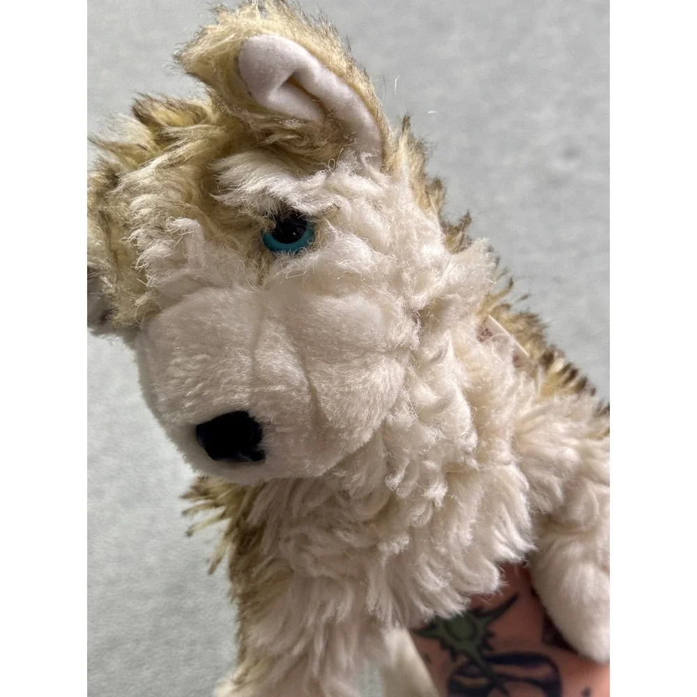 Folkmanis Wolf Plush Stuffed Animal Hand Puppet Blue Eyes Brown Cream Faux Fur